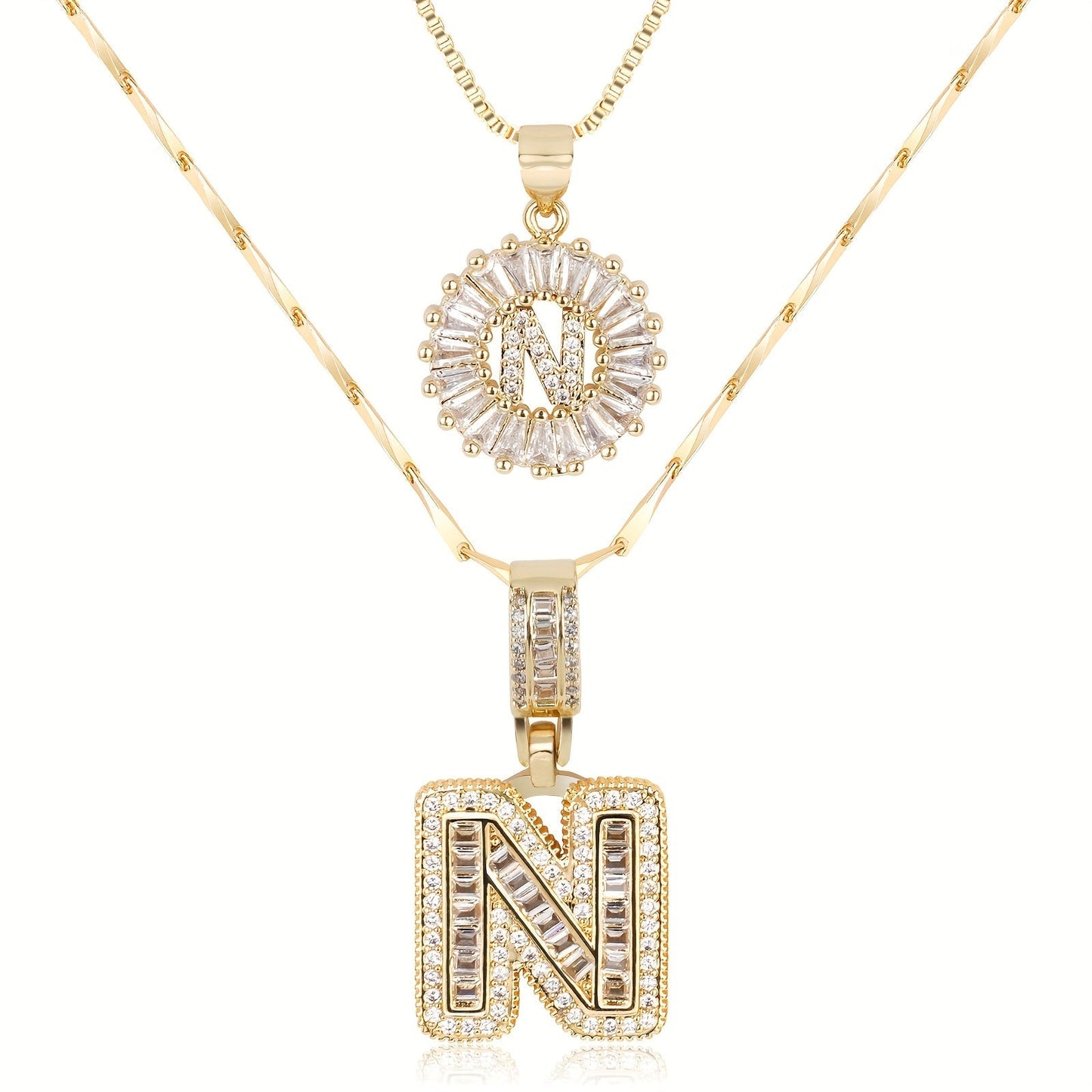 2pc 14k Diamond Letter Initial Necklaces
