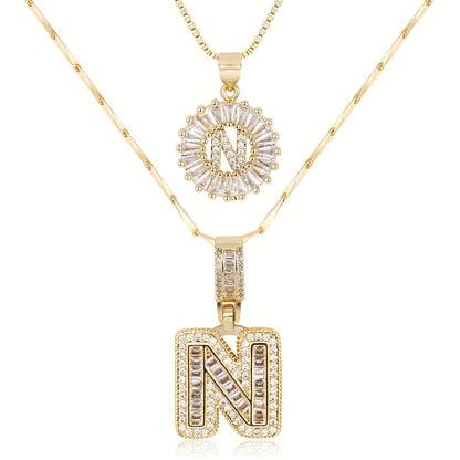 2pc 14k Diamond Letter Initial Necklaces