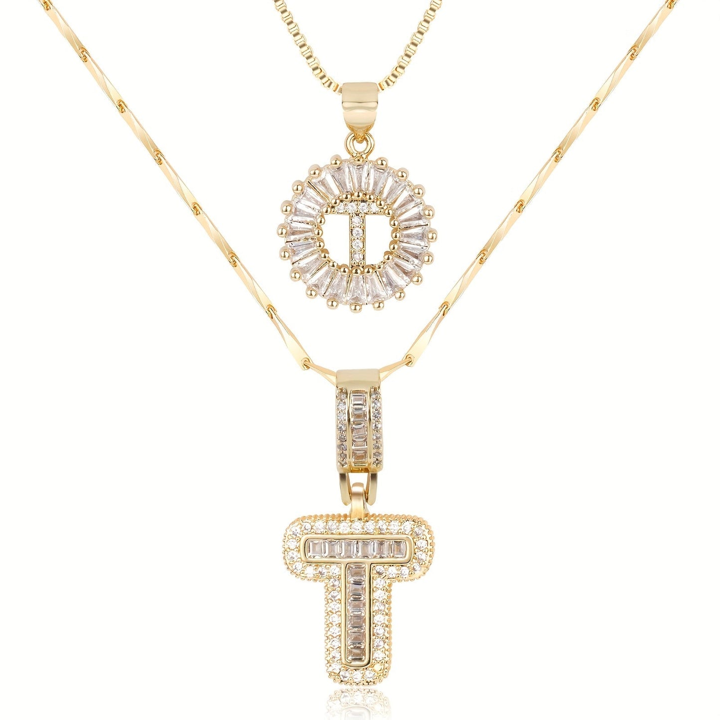 2pc 14k Diamond Letter Initial Necklaces