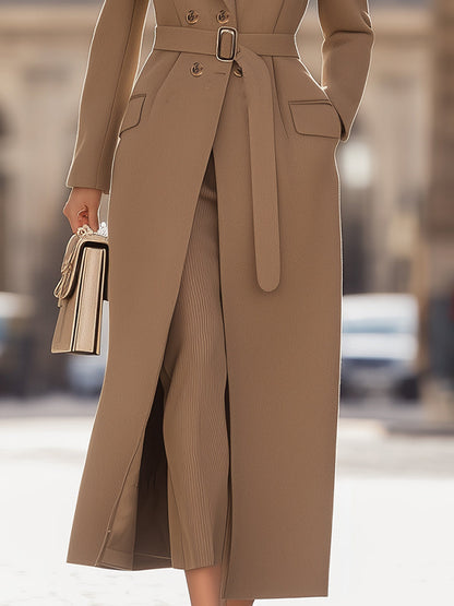 Chic Belted Long Camel Coat