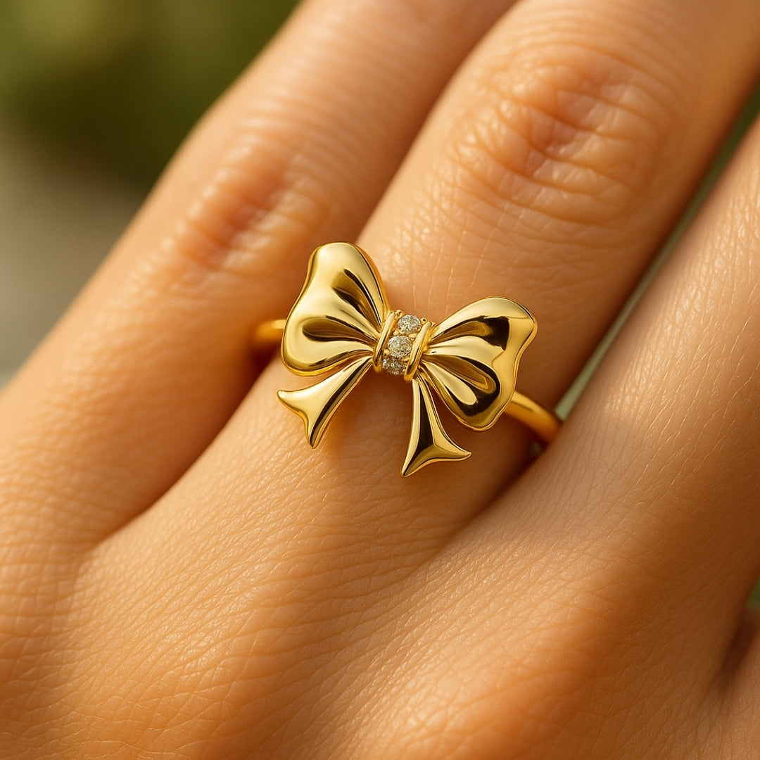 Golden Bow Crystal Ring