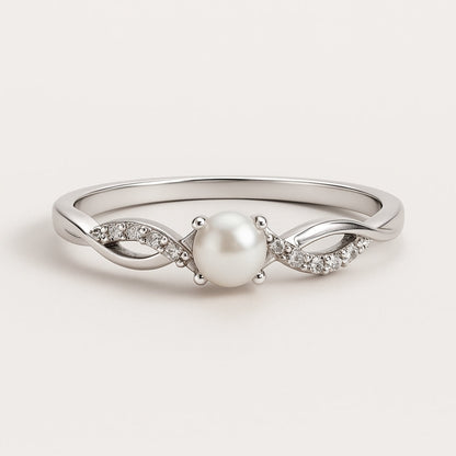 Singular Pearl Zirconia Silver Ring