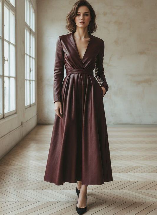 Chic Burgundy Leather Dress