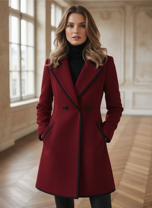 Chic Double-Breasted White Coat with Black Trim