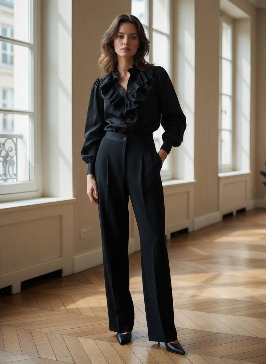 Classic High-Waisted Black Trousers with a Tailored Fit