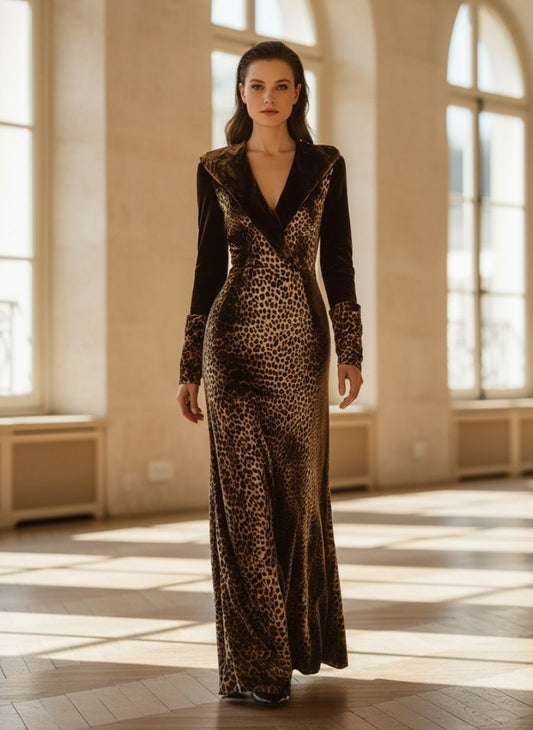Leopard Velvet Fitted Gown