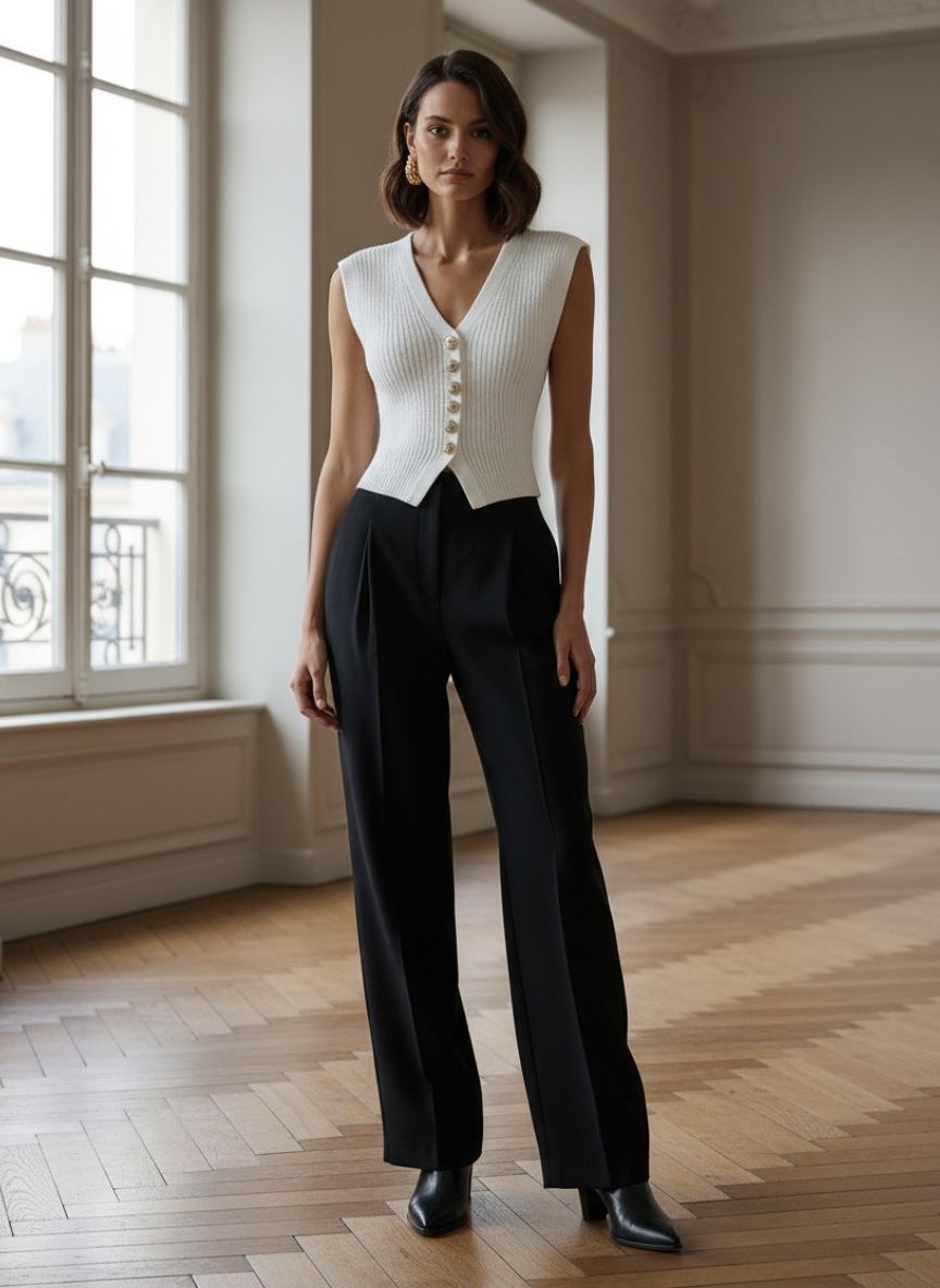 Sculpted Knit Button Vest Top