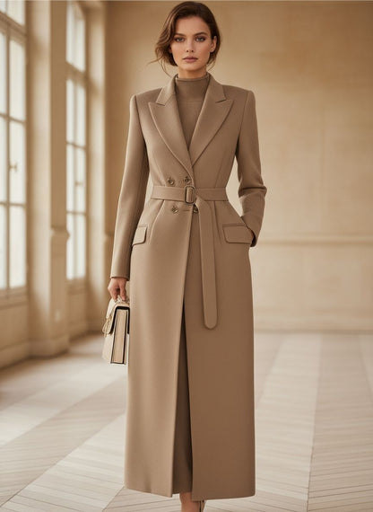 Chic Belted Long Camel Coat