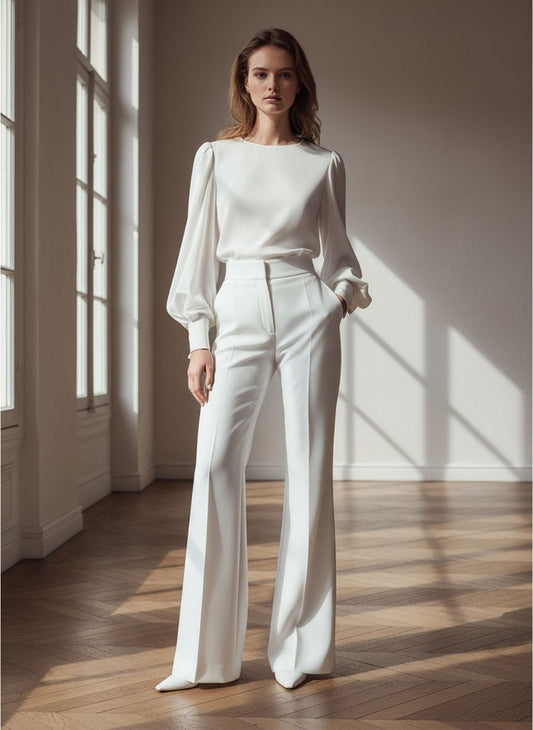 Elegant White High-Waisted Trousers