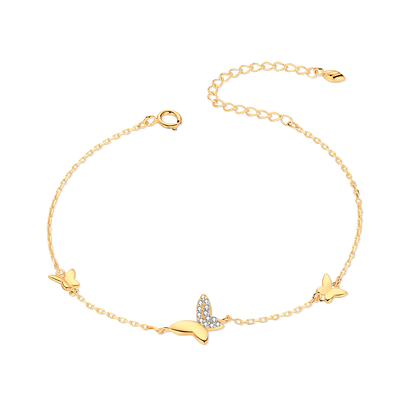 Adjustable Three Butterfly Charm Bracelet