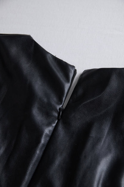 Sleek Black Faux Leather Wrap Mini Dress