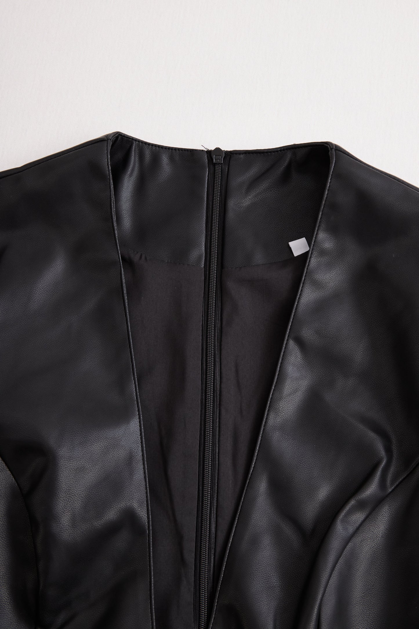 Black Faux Leather Bodycon Dress with Lace Hem