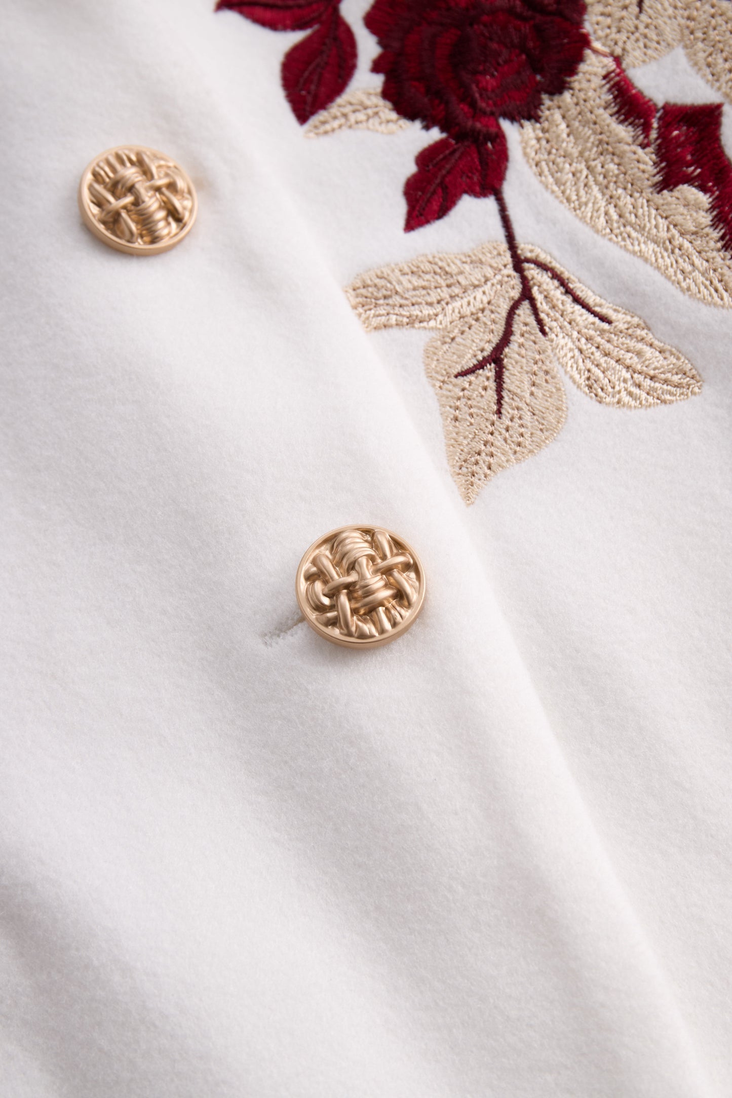 Chic White Blazer with Red Rose Embroidery