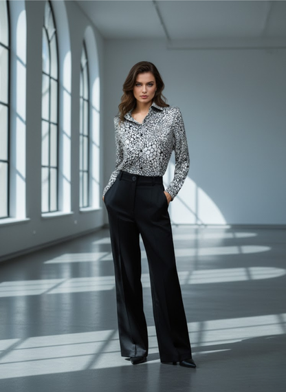 Modern Satin Printed Blouse with Classic Snake Pattern Elegance