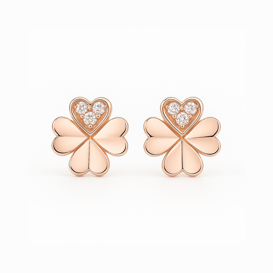 Rose Gold Clover Stud Earrings