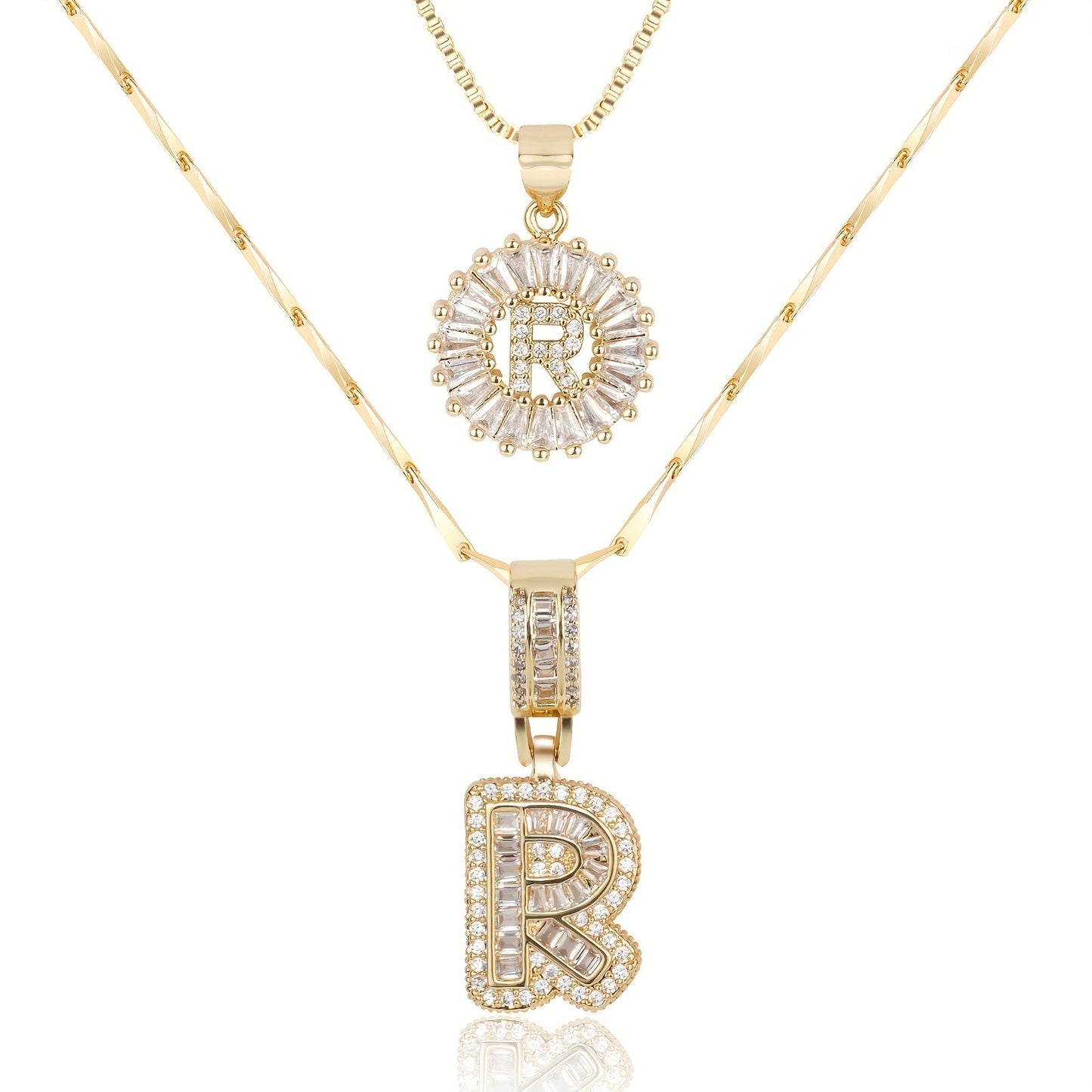 2pc 14k Diamond Letter Initial Necklaces