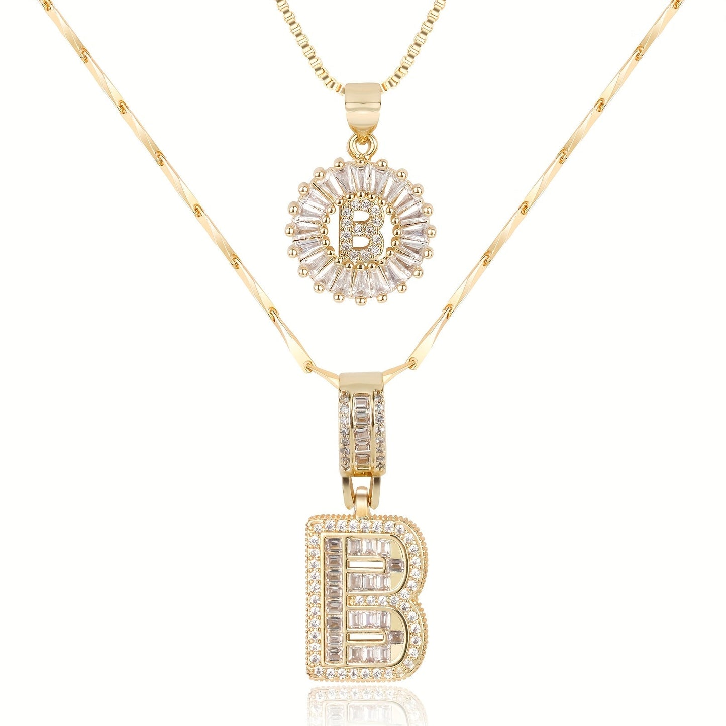2pc 14k Diamond Letter Initial Necklaces