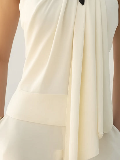 Chic Draped Halter Top With Elegant Floral Detailing