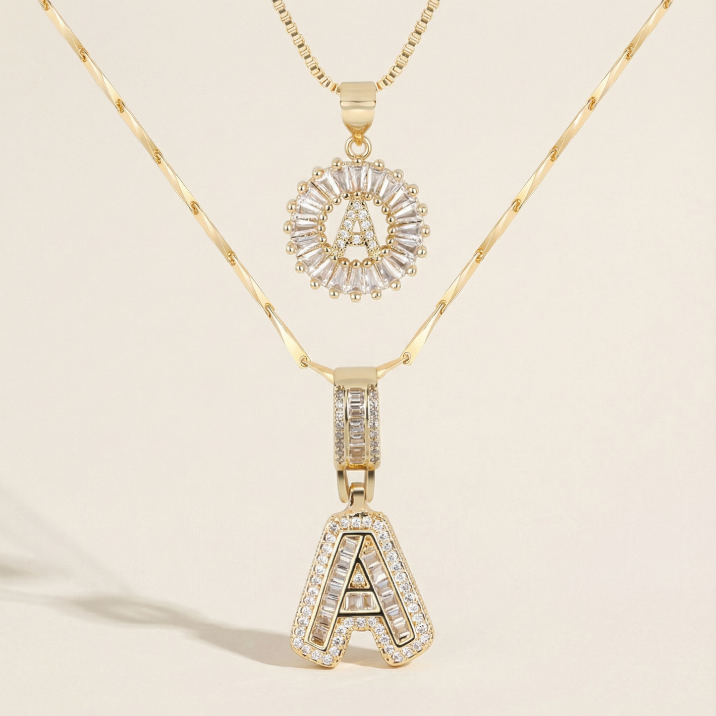 2pc 14k Diamond Letter Initial Necklaces