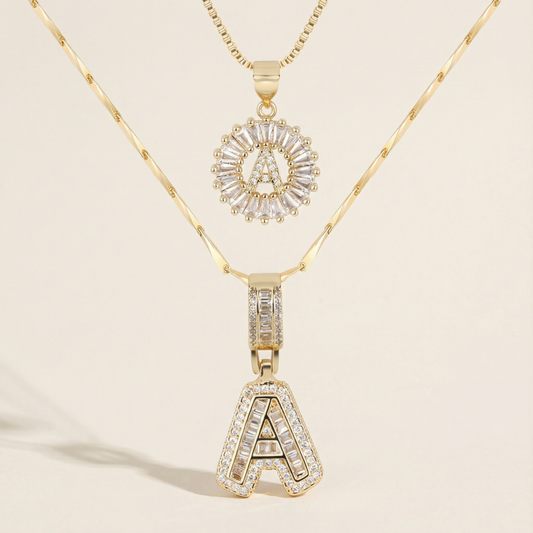 2pc 14k Diamond Letter Initial Necklaces