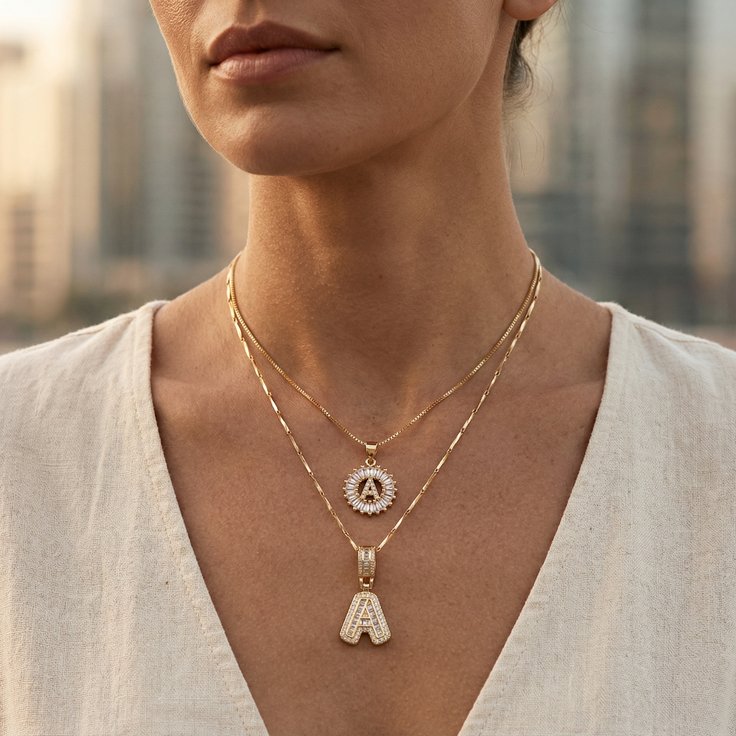 2pc 14k Diamond Letter Initial Necklaces