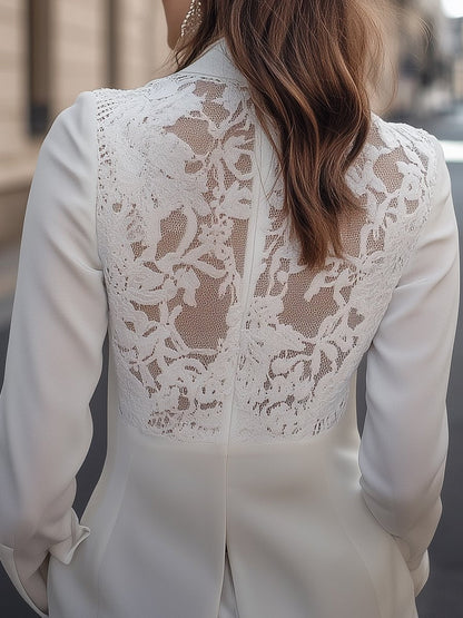 Elegant White Lace-Backed Blazer with Structured Silhouette
