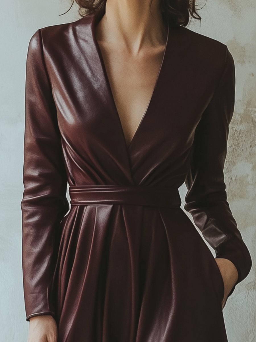 Chic Burgundy Leather Dress