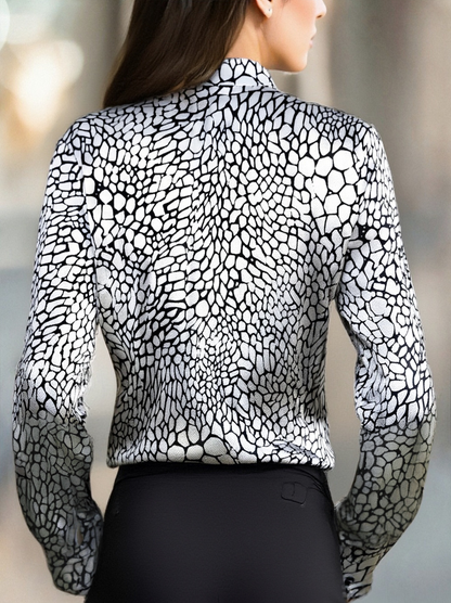 Modern Satin Printed Blouse with Classic Snake Pattern Elegance