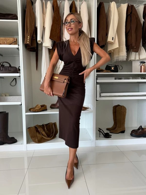 CHANTAL | Robe Midi Élégante – Raffinement Intemporel et Couleurs Profondes