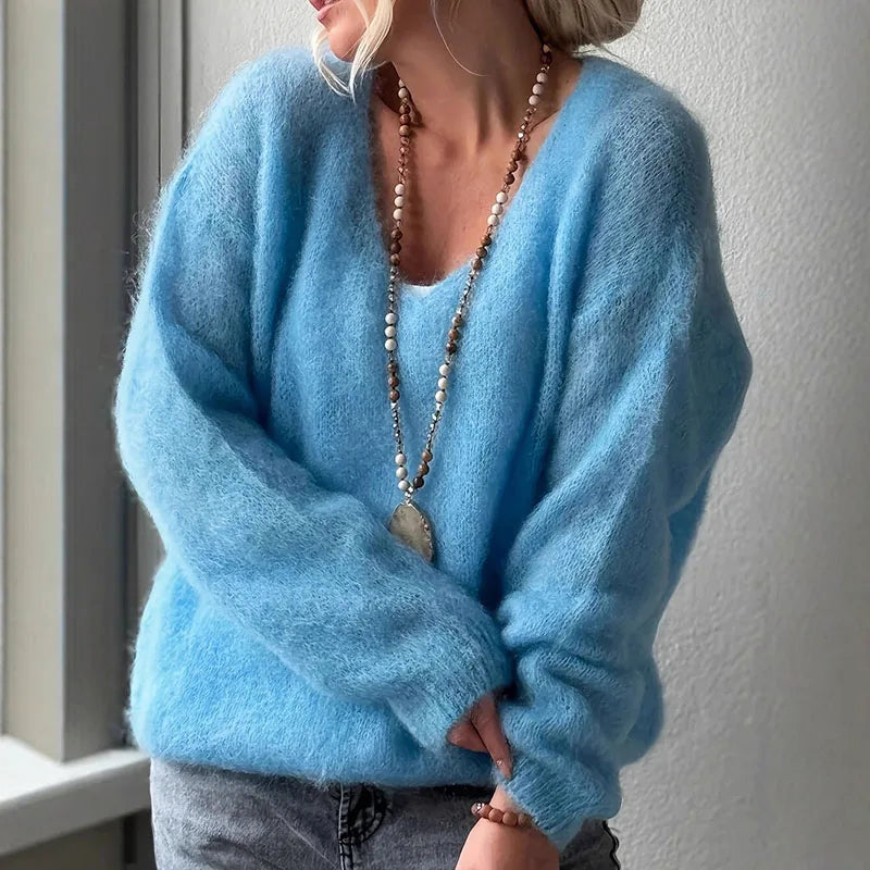 Cozy V-Neck Sweater for Women - Soft and Fluffy
